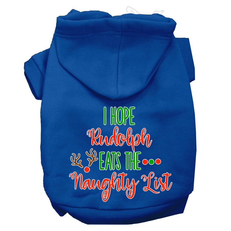 Hope Rudolph Eats Naughty List Screen Print Dog Hoodie Blue XS